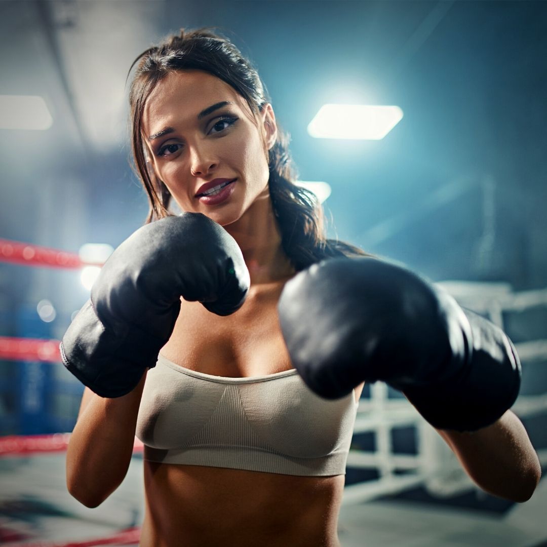 woman in boxing gloves