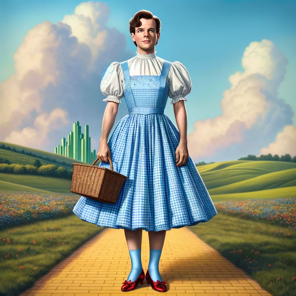 image of a man dressed as Judy Garland in Wizard of Oz